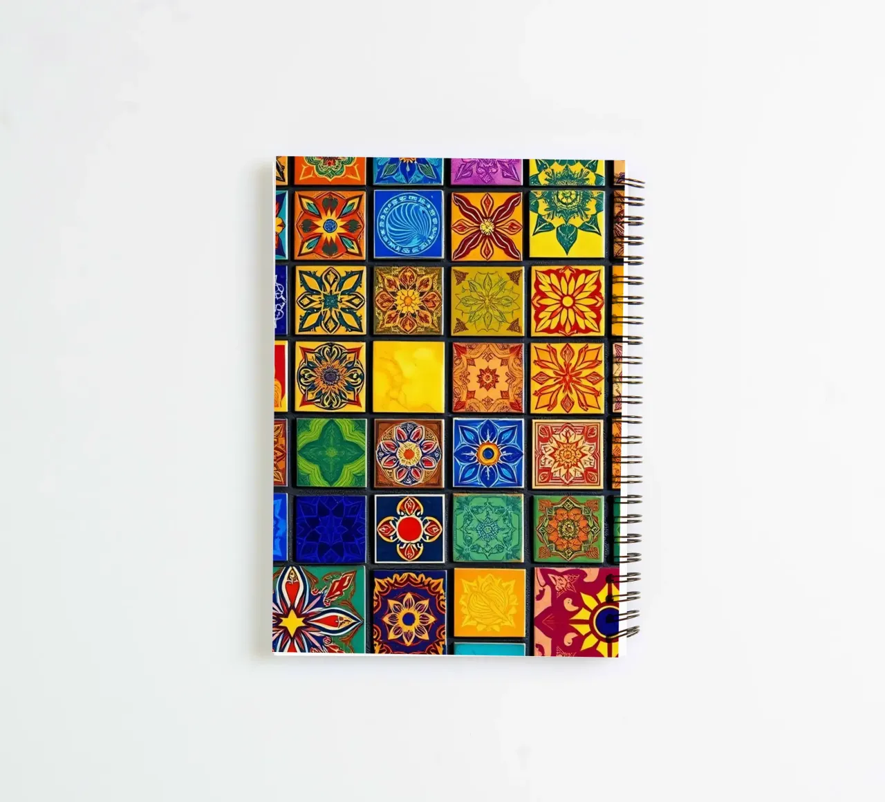 Colorful mosaic tiles with intricate patterns and design spiral notebook by DesignDoodle