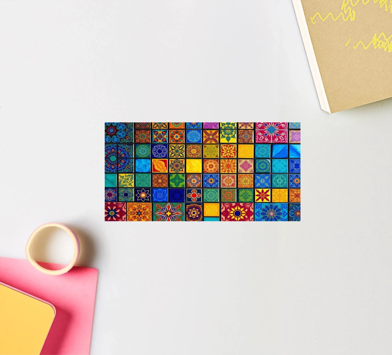 Colorful mosaic tiles with intricate patterns and design sticker by DesignDoodle