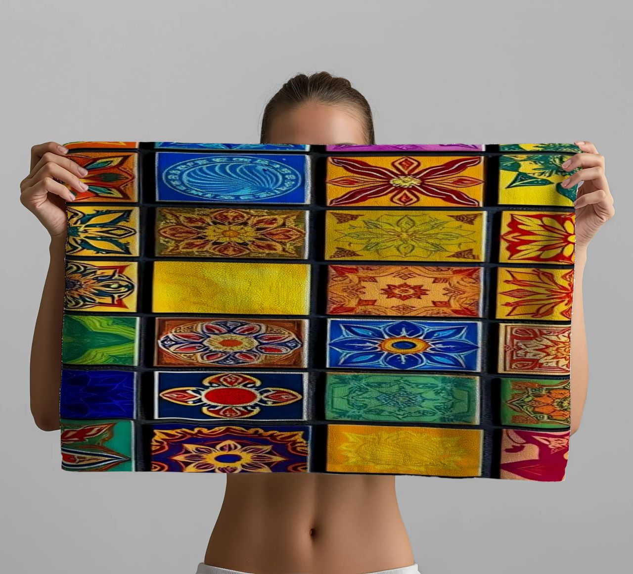 Colorful mosaic tiles with intricate patterns and design towel by DesignDoodle