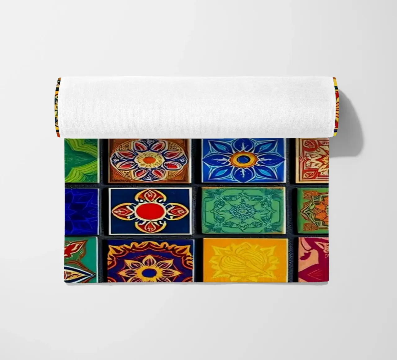 Carreaux de mosaïque colorés avec des motifs et des dessins complexes serviette de plage de DesignDoodle