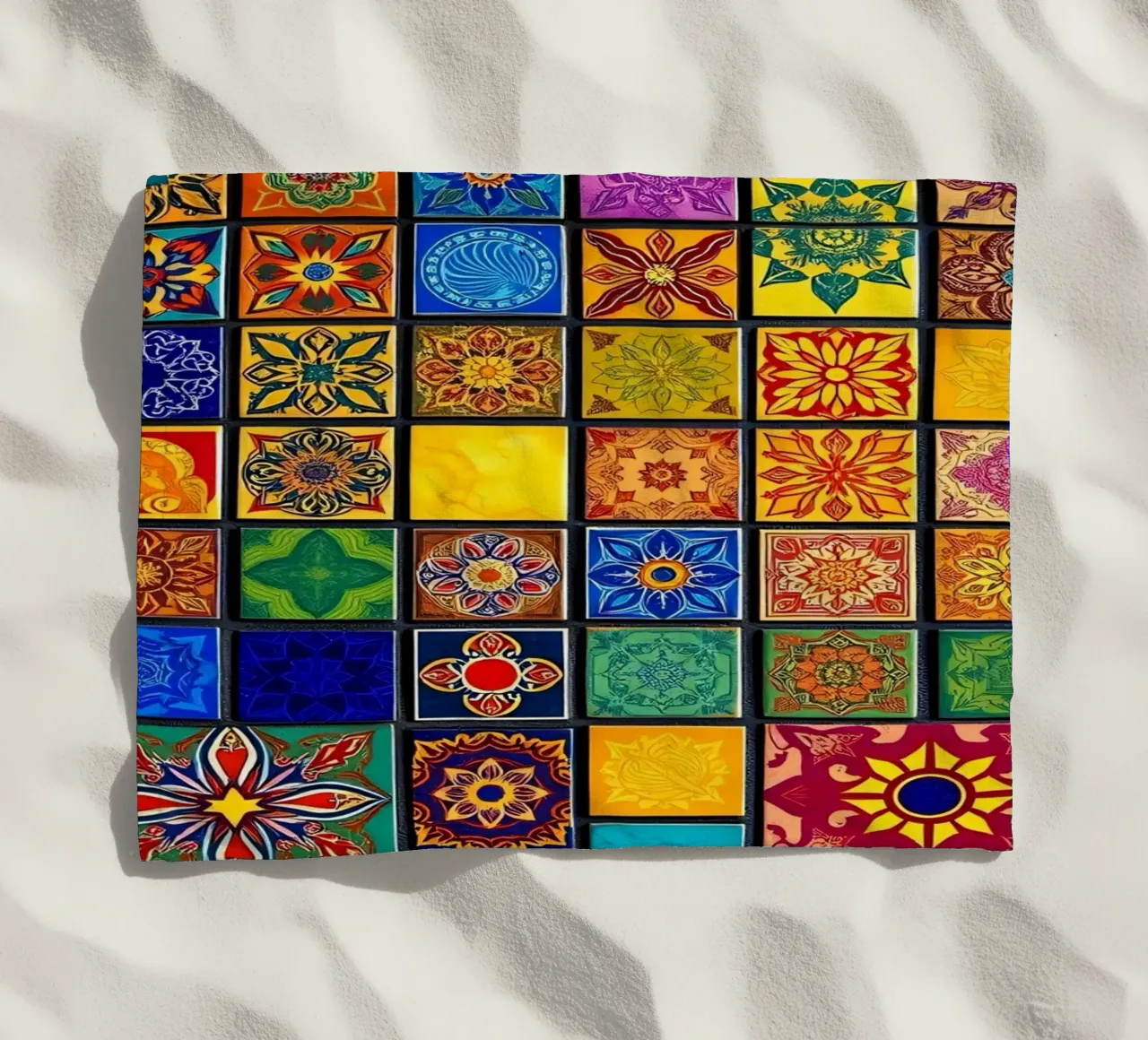 Carreaux de mosaïque colorés avec des motifs et des dessins complexes serviette de plage de DesignDoodle