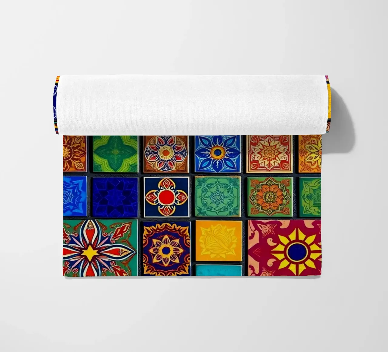 Carreaux de mosaïque colorés avec des motifs et des dessins complexes serviette de plage de DesignDoodle