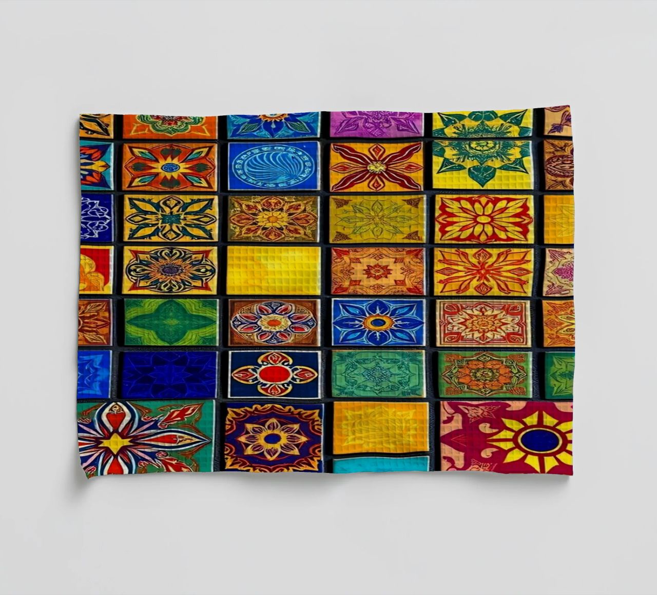 Colorful mosaic tiles with intricate patterns and design tea towel by DesignDoodle