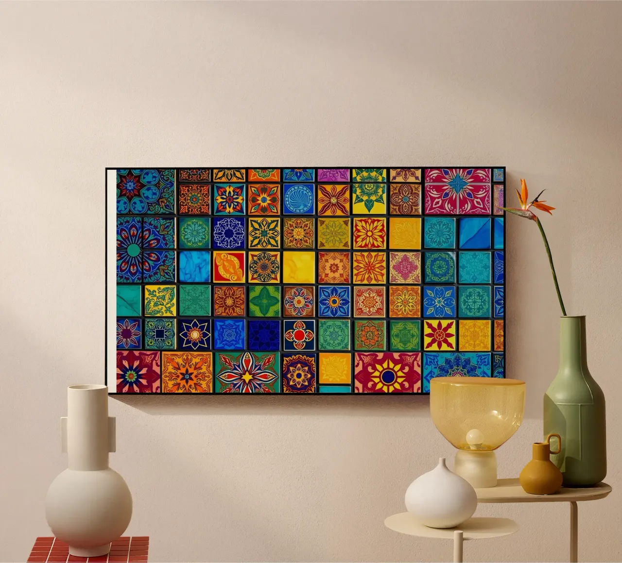 Colorful mosaic tiles with intricate patterns and design acrylic glass by DesignDoodle