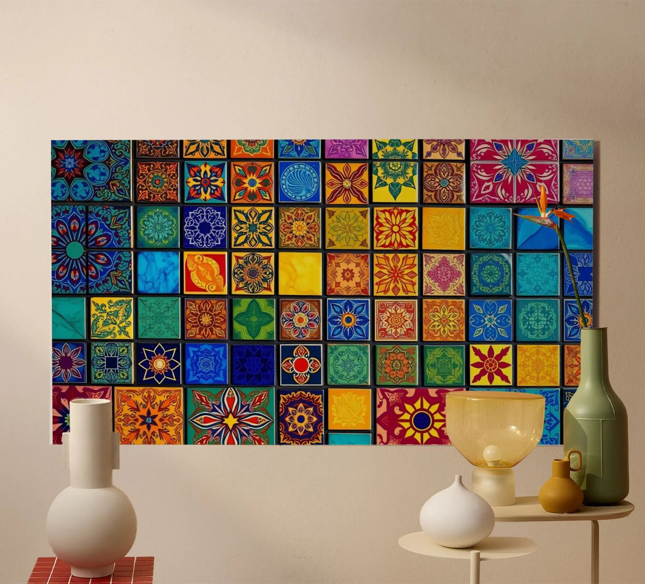 Colorful mosaic tiles with intricate patterns and design alu-dibond by DesignDoodle
