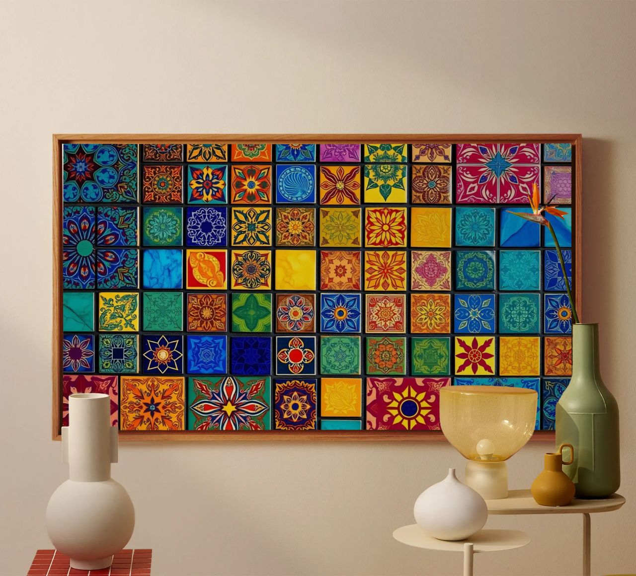 Colorful mosaic tiles with intricate patterns and design canvas by DesignDoodle