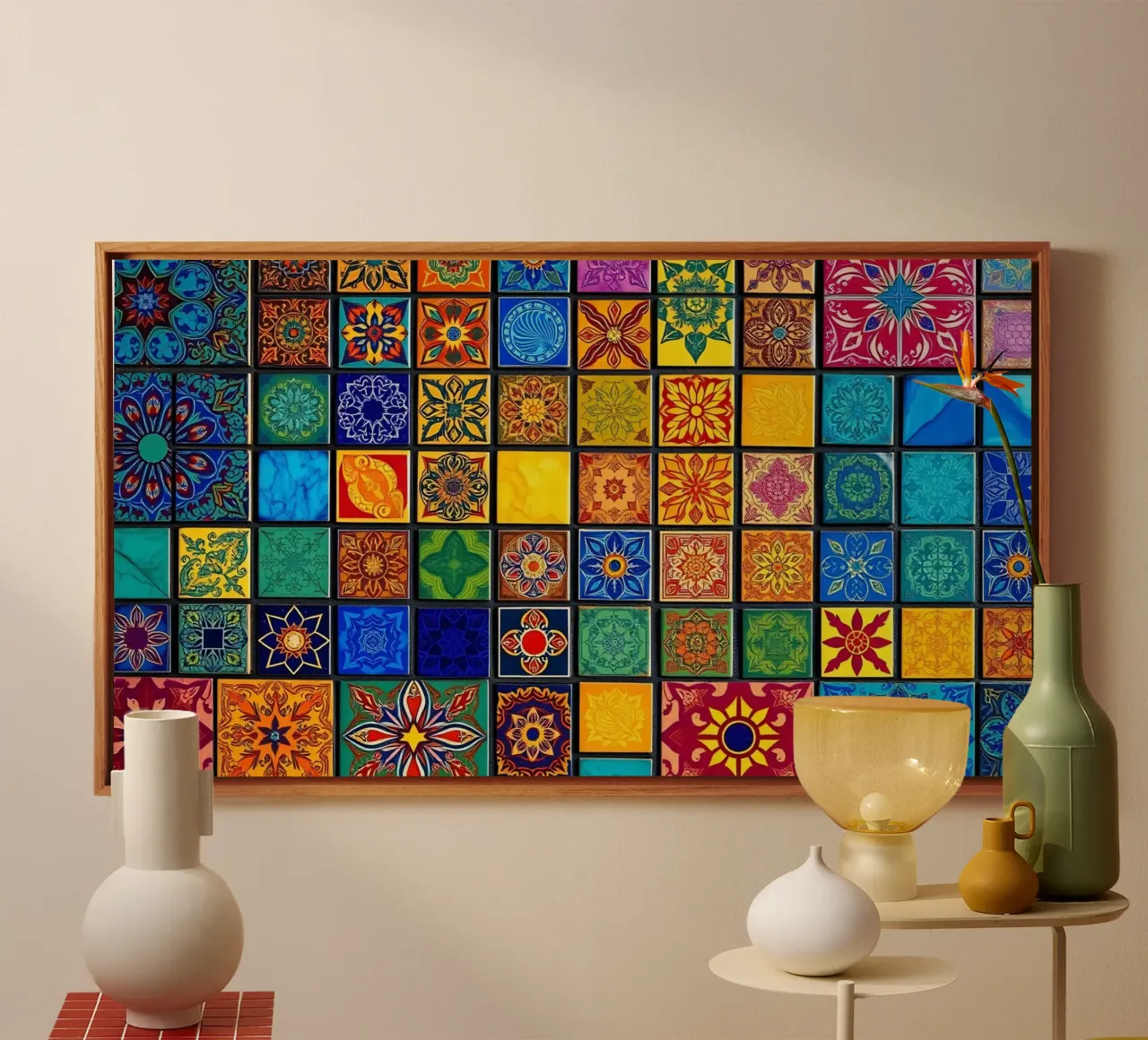 Tessere di mosaico colorate con motivi e disegni intricati tela con Cornice a cassetta da DesignDoodle