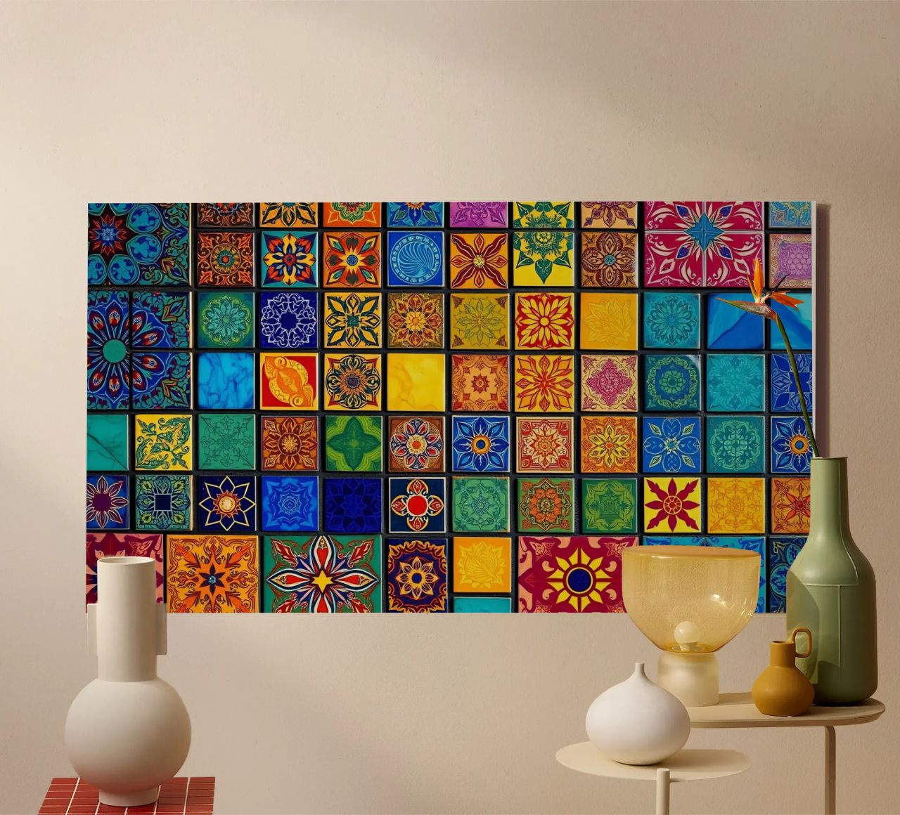 Colorful mosaic tiles with intricate patterns and design canvas by DesignDoodle