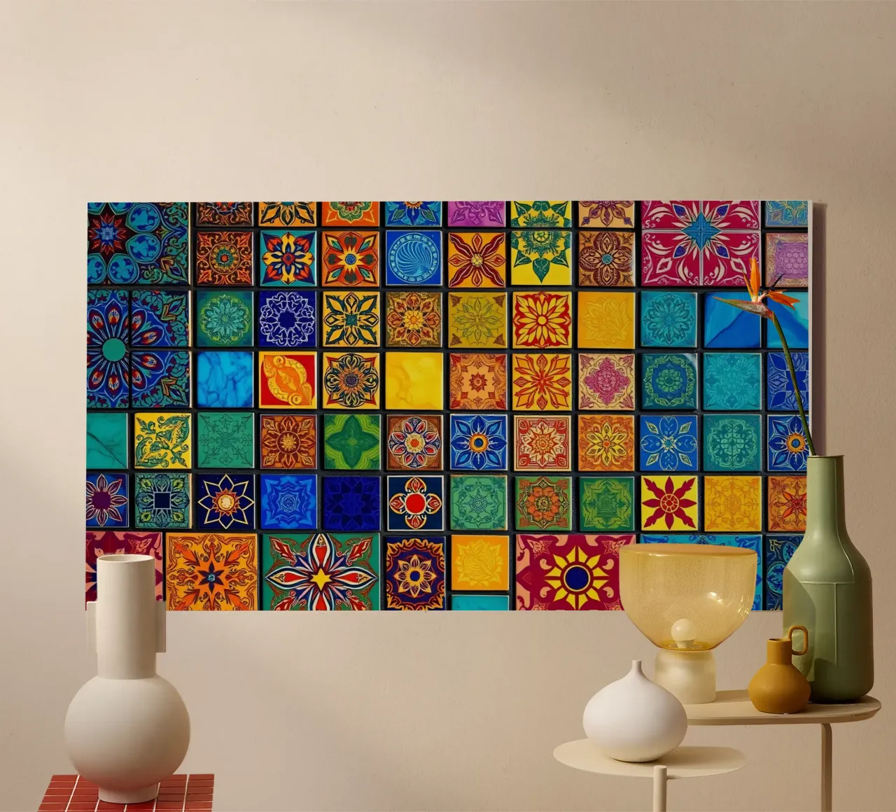 Tessere di mosaico colorate con motivi e disegni intricati tela con Cornice a cassetta da DesignDoodle