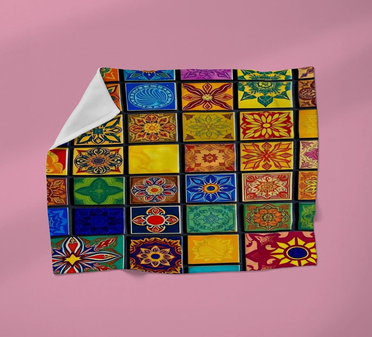 Tessere di mosaico colorate con motivi e disegni intricati coperta in pile da DesignDoodle