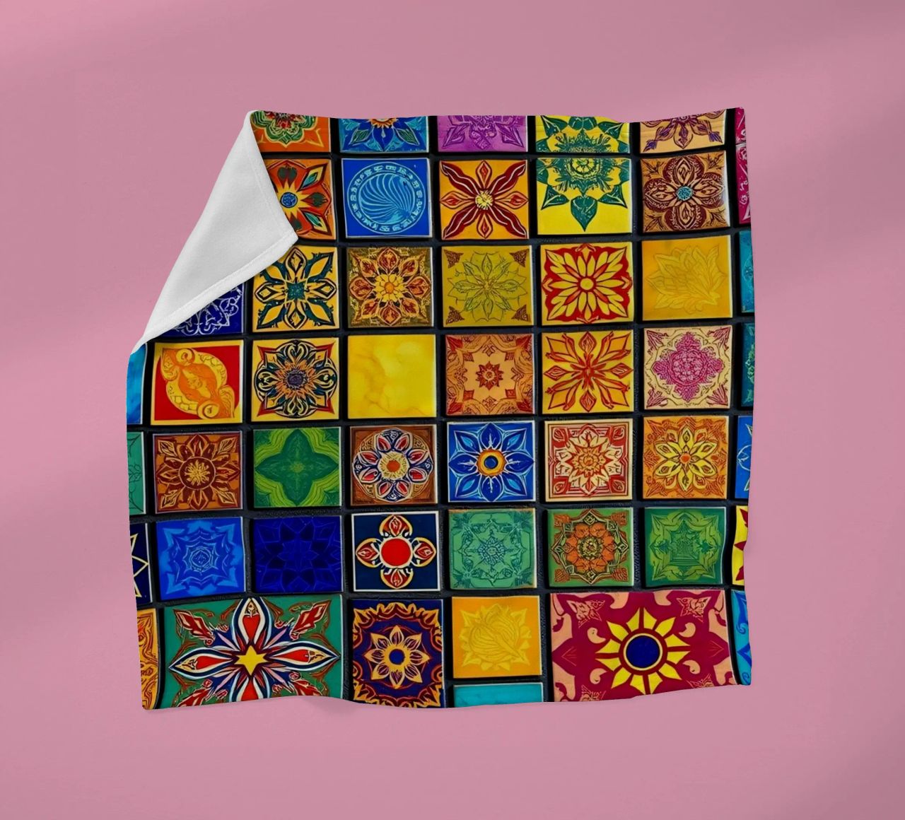 Tessere di mosaico colorate con motivi e disegni intricati coperta in pile da DesignDoodle