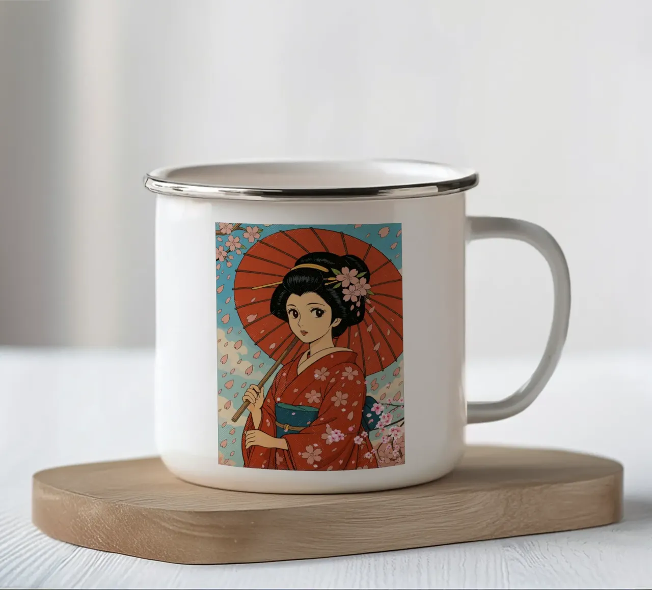 geisha and cherry blossoms tazza in smalto da ramosashop