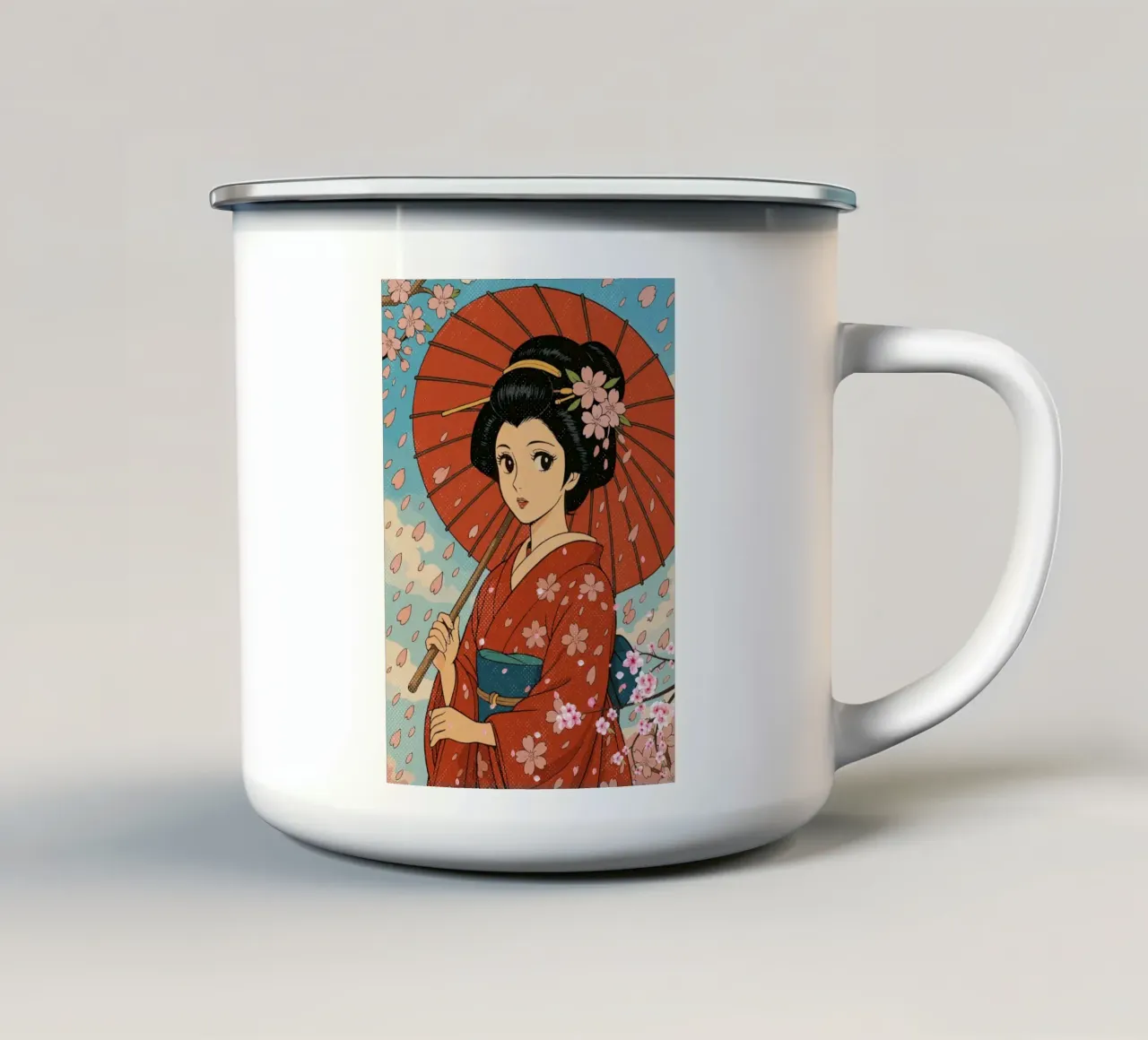 geisha and cherry blossoms tazza in smalto da ramosashop