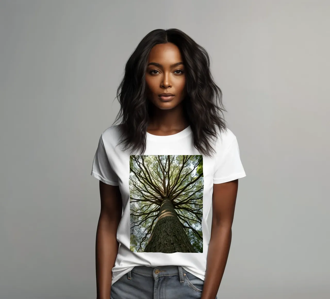 Majestic tree towering over the forest with sprawling branch women's fitted t-shirt by DesignDoodle