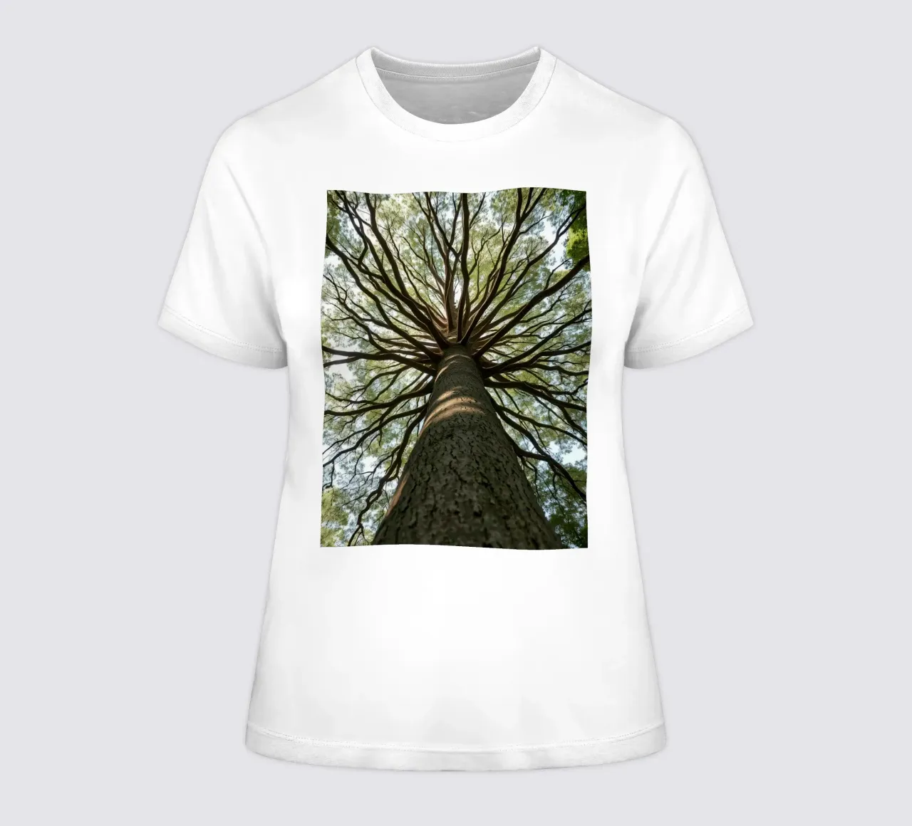Majestic tree towering over the forest with sprawling branch women's fitted t-shirt by DesignDoodle