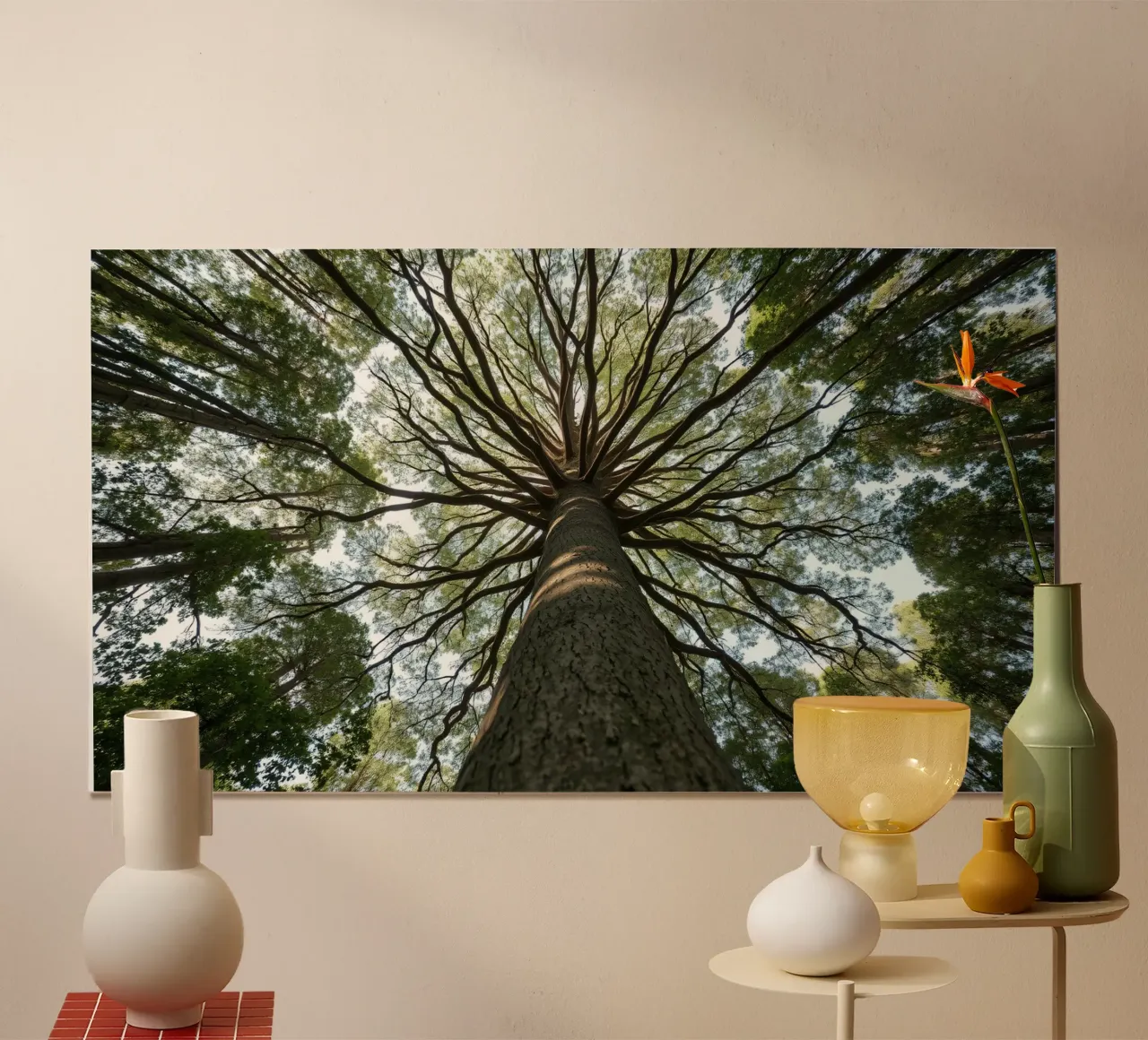Un albero maestoso che sovrasta la foresta con i suoi rami poster da DesignDoodle