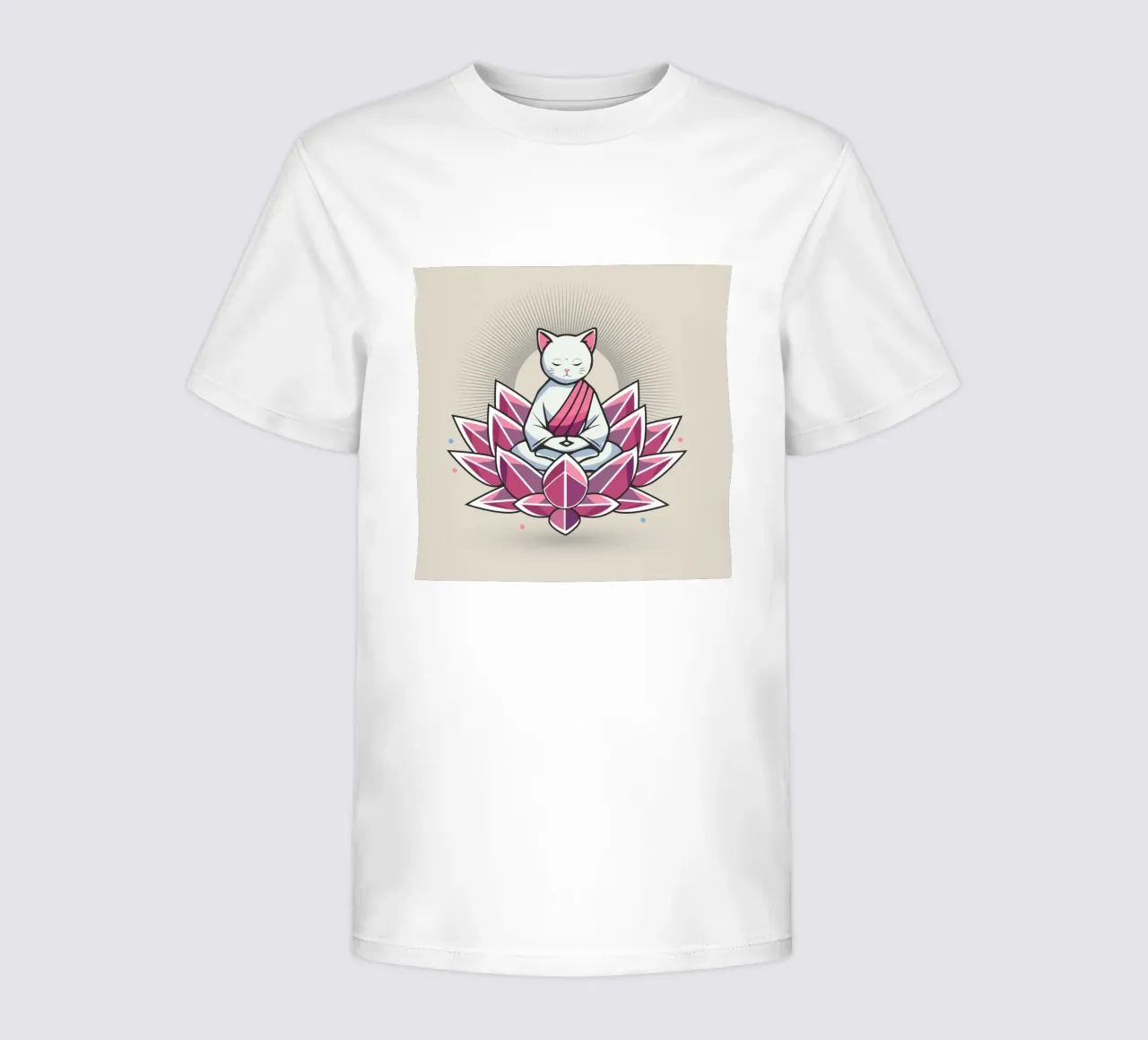 Peacefully meditating cat in lotus blossom kids t-shirt by namosh
