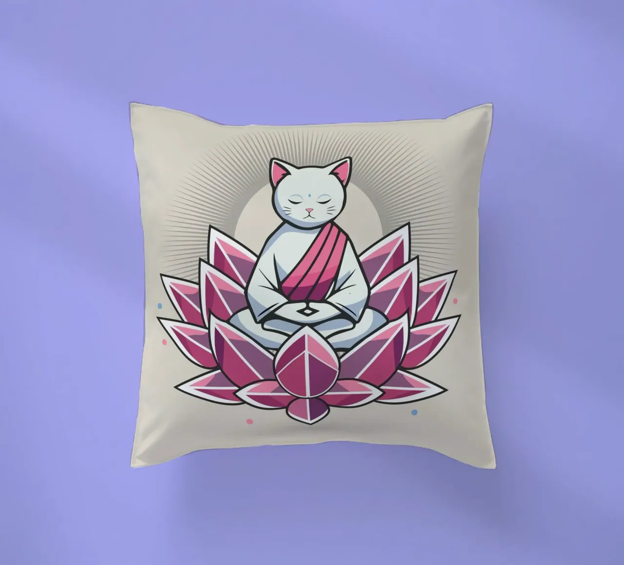 Gatto in meditazione pacifica in un fiore di loto cuscino da namosh