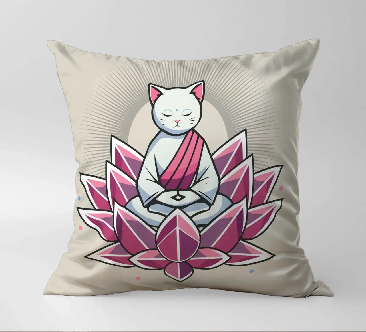 Gatto in meditazione pacifica in un fiore di loto cuscino da namosh