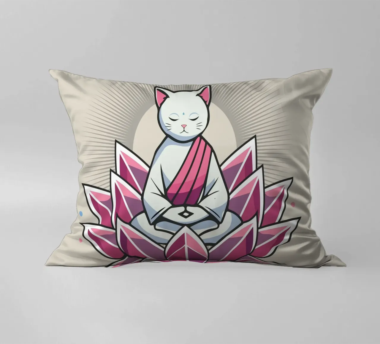 Gatto in meditazione pacifica in un fiore di loto cuscino da namosh