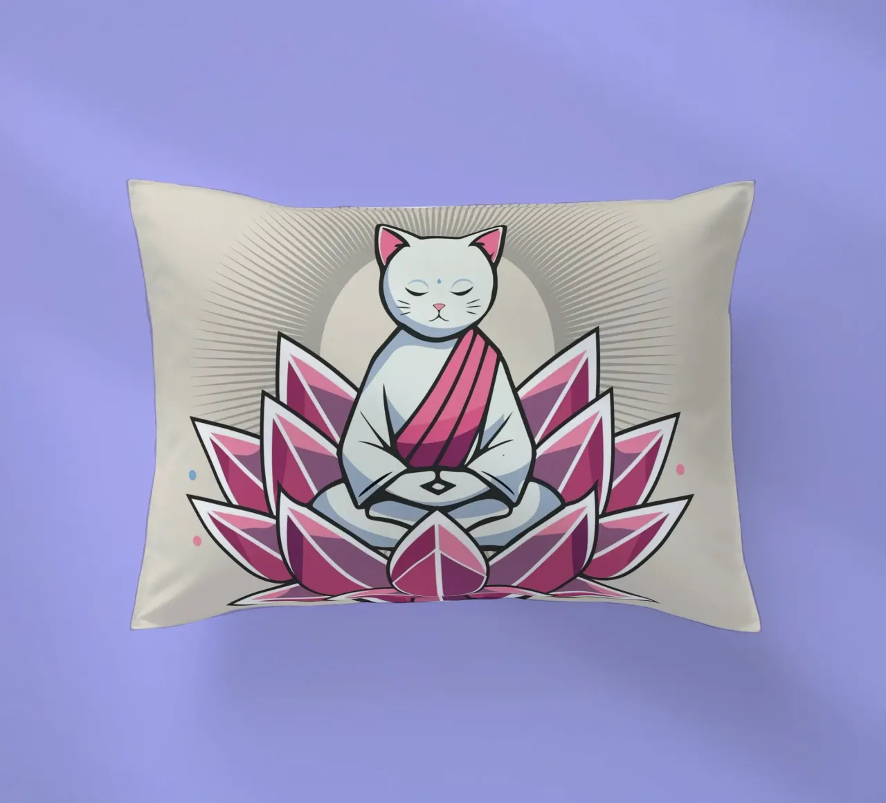 Gatto in meditazione pacifica in un fiore di loto cuscino da namosh