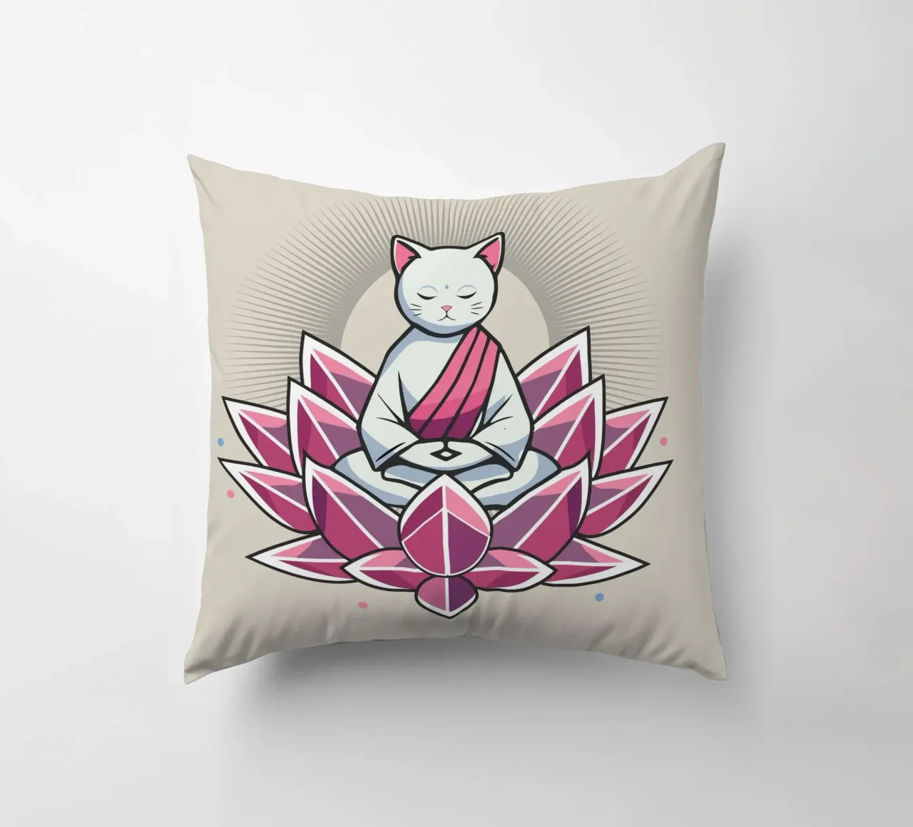 Gatto in meditazione pacifica in un fiore di loto cuscino da namosh