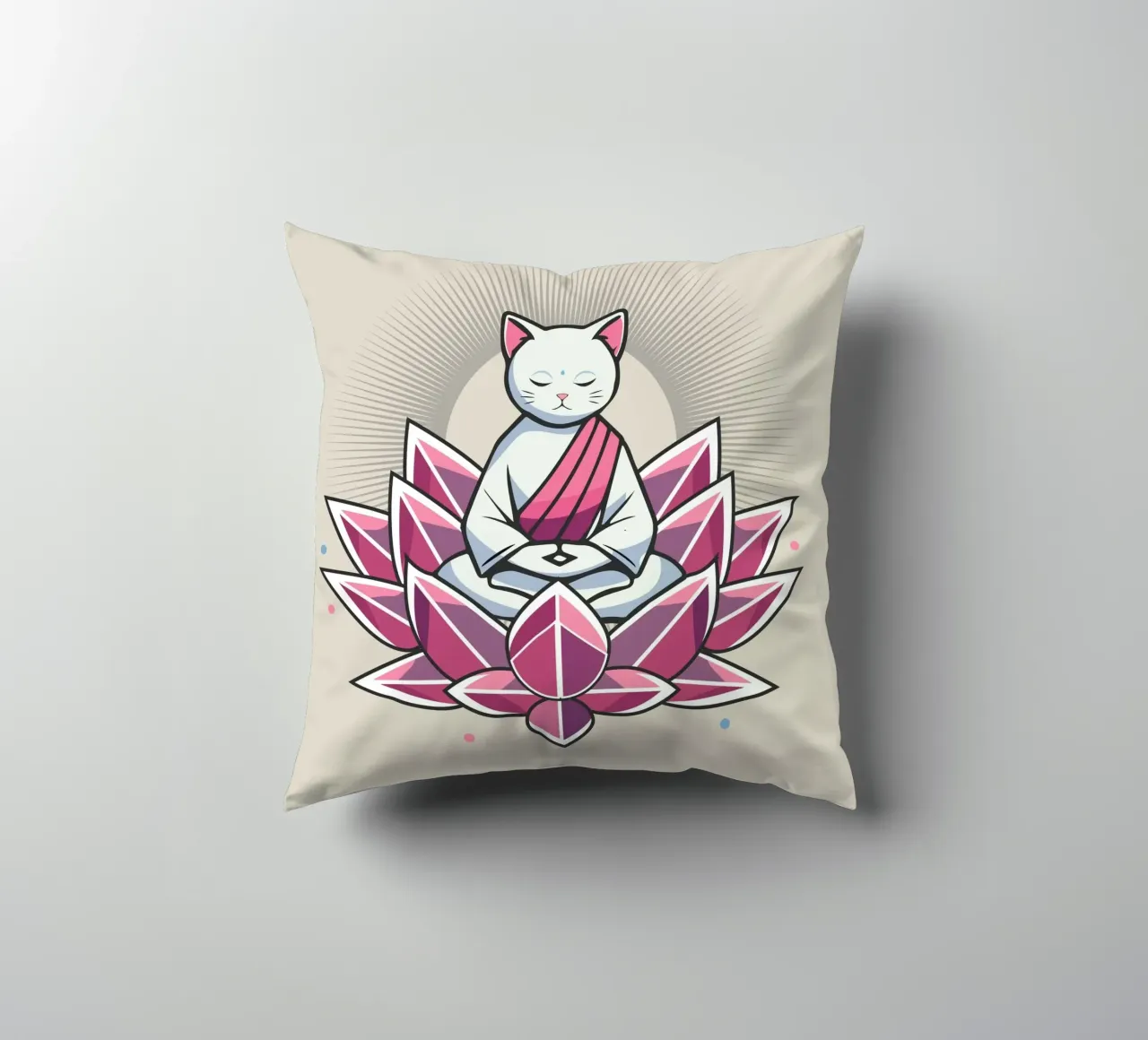 Gatto in meditazione pacifica in un fiore di loto cuscino da namosh