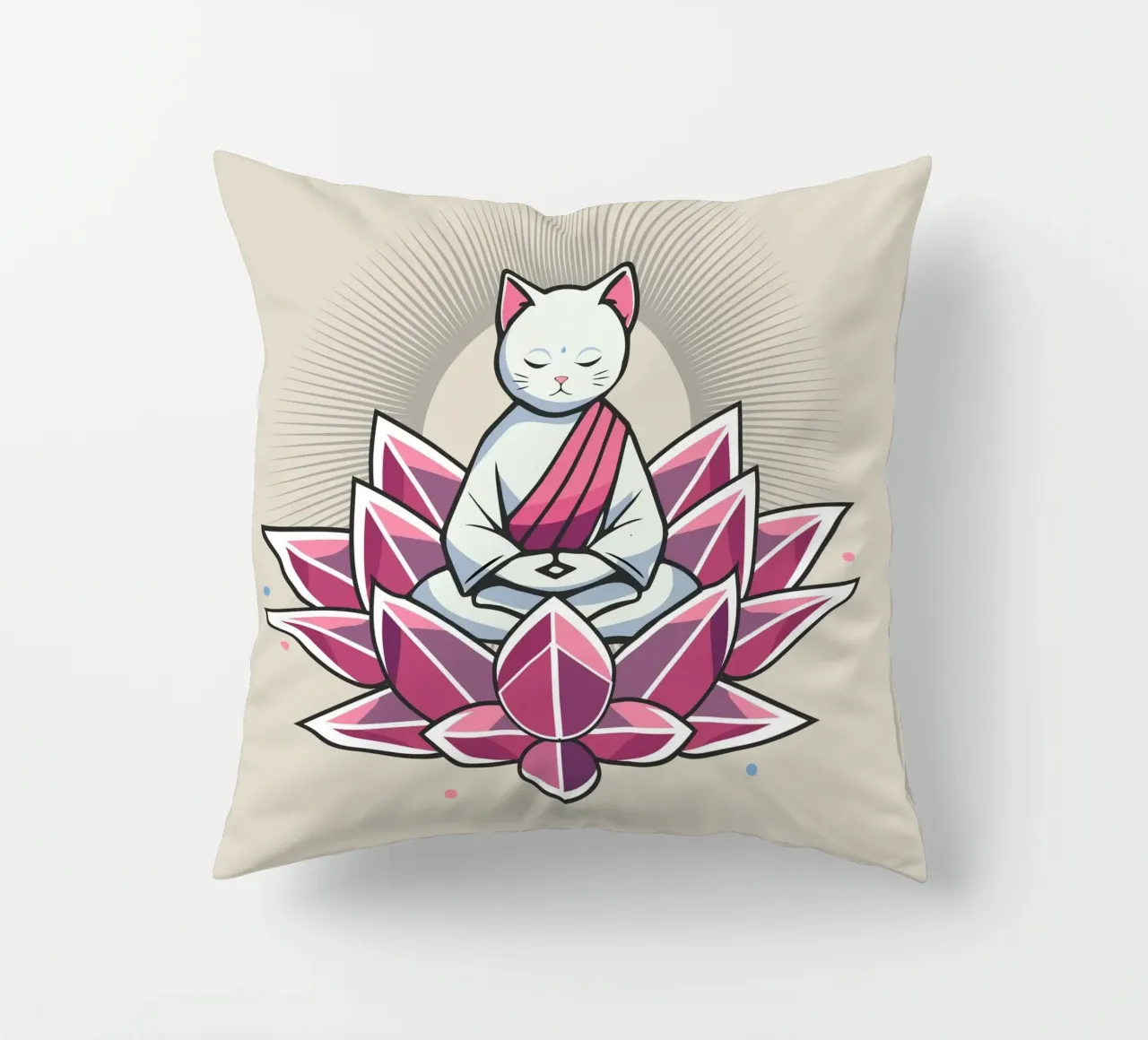 Gatto in meditazione pacifica in un fiore di loto cuscino da namosh