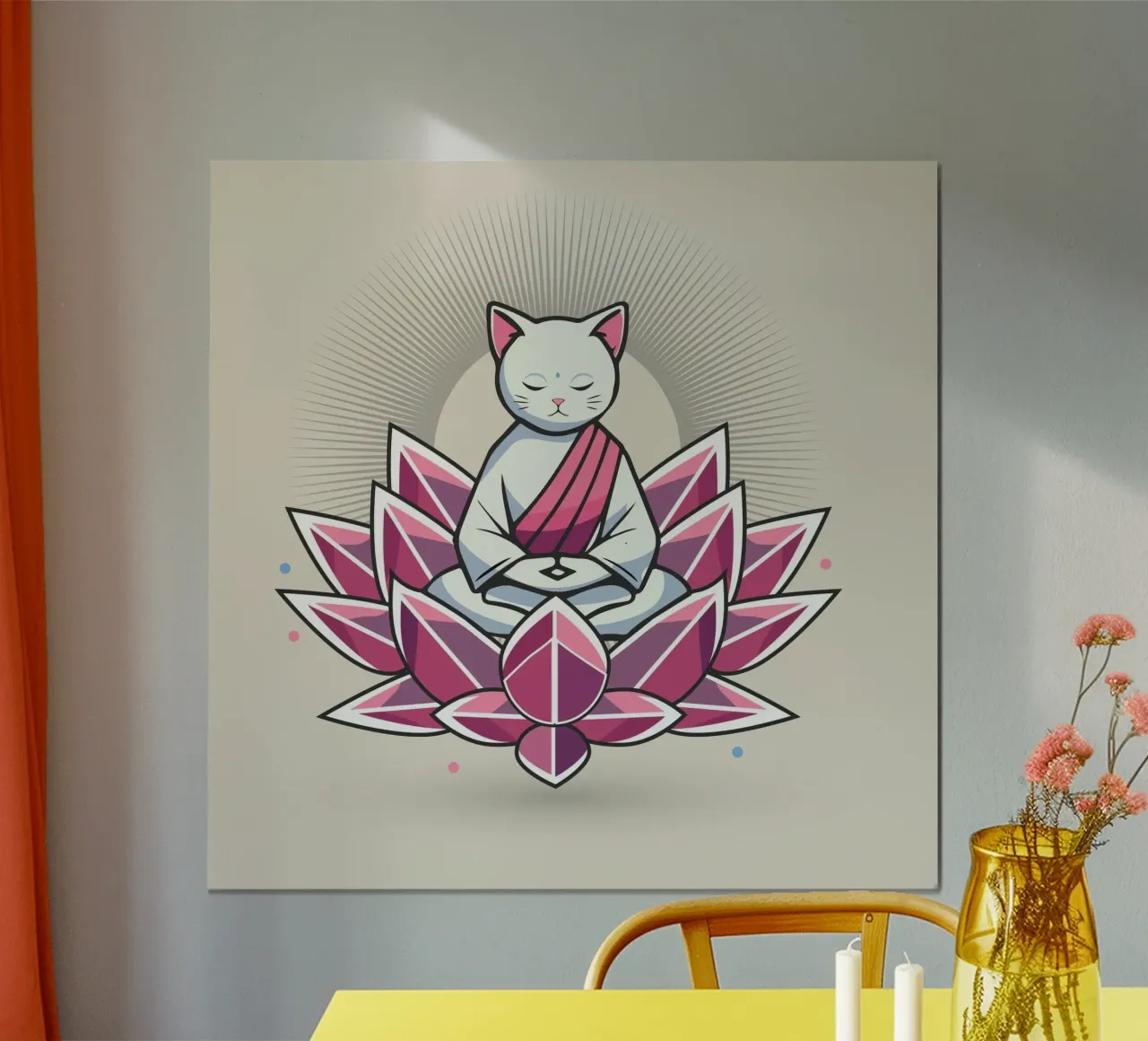 Chat méditant paisiblement dans une fleur de lotus hahnemühle de namosh