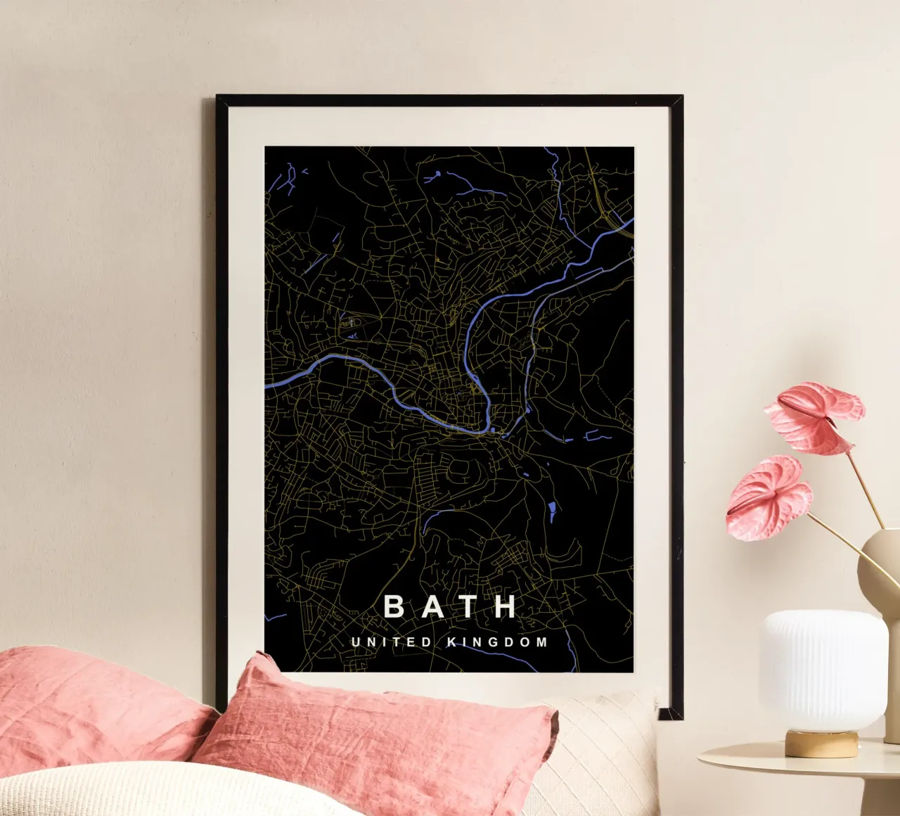 Mappa della città di Bath Regno Unito nero e oro poster da Cartographers Library
