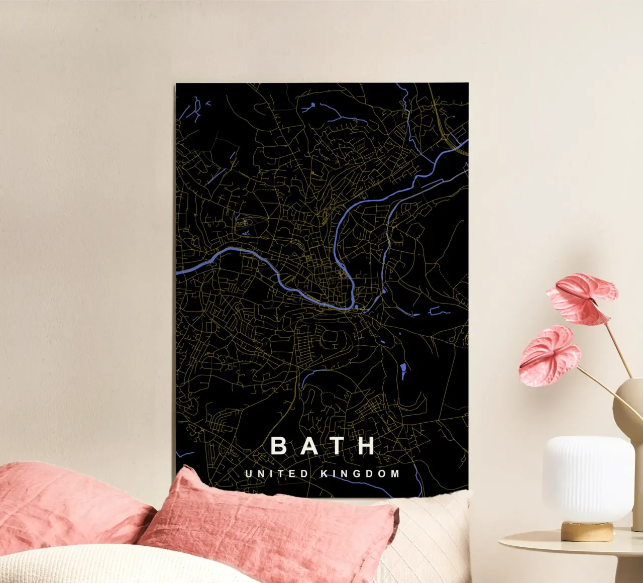 Mappa della città di Bath Regno Unito nero e oro poster da Cartographers Library