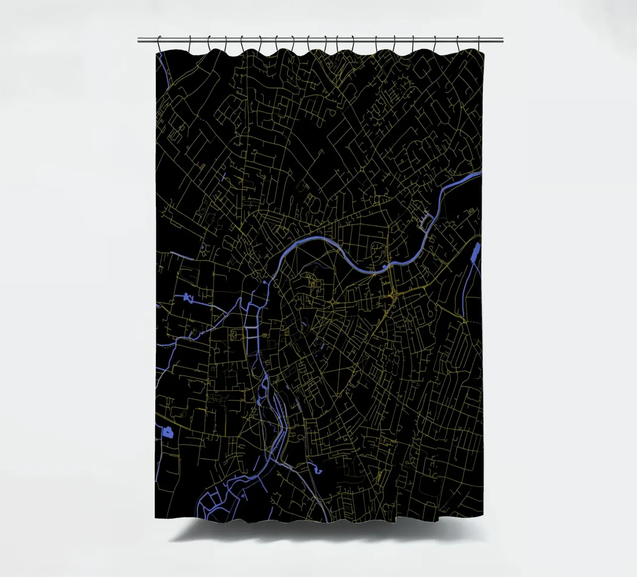 Mappa della città di Cambridge Regno Unito nero e oro tenda da doccia da Cartographers Library
