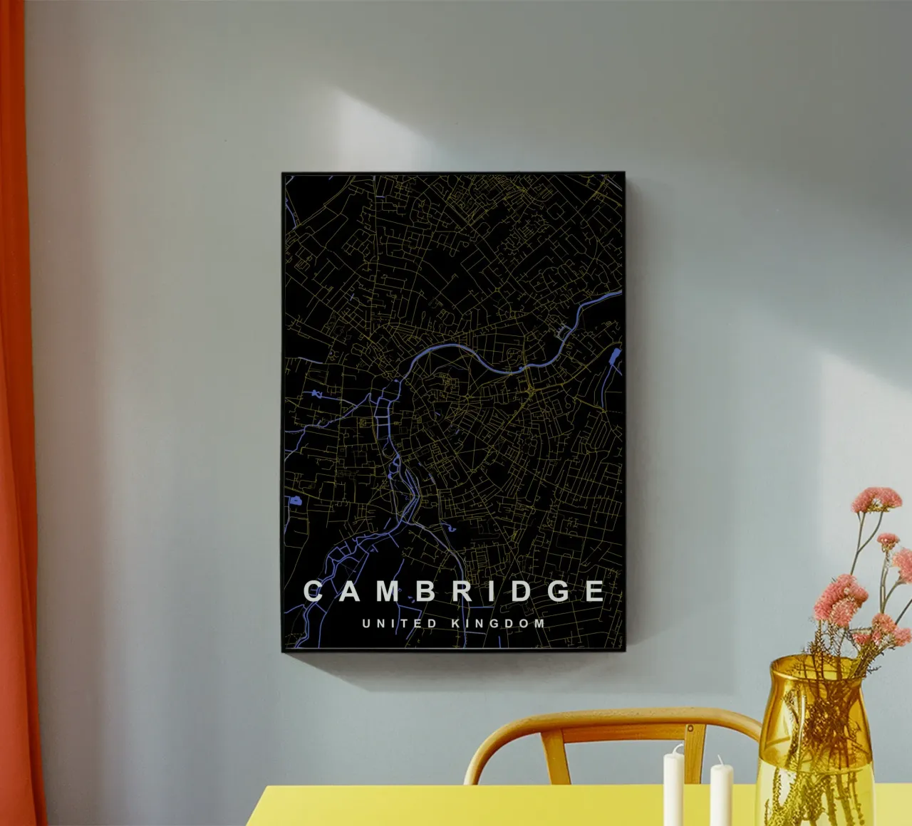 Mappa della città di Cambridge Regno Unito nero e oro plexiglass da Cartographers Library
