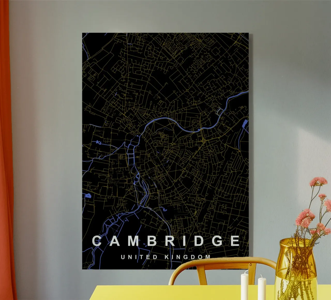 Mappa della città di Cambridge Regno Unito nero e oro plexiglass da Cartographers Library