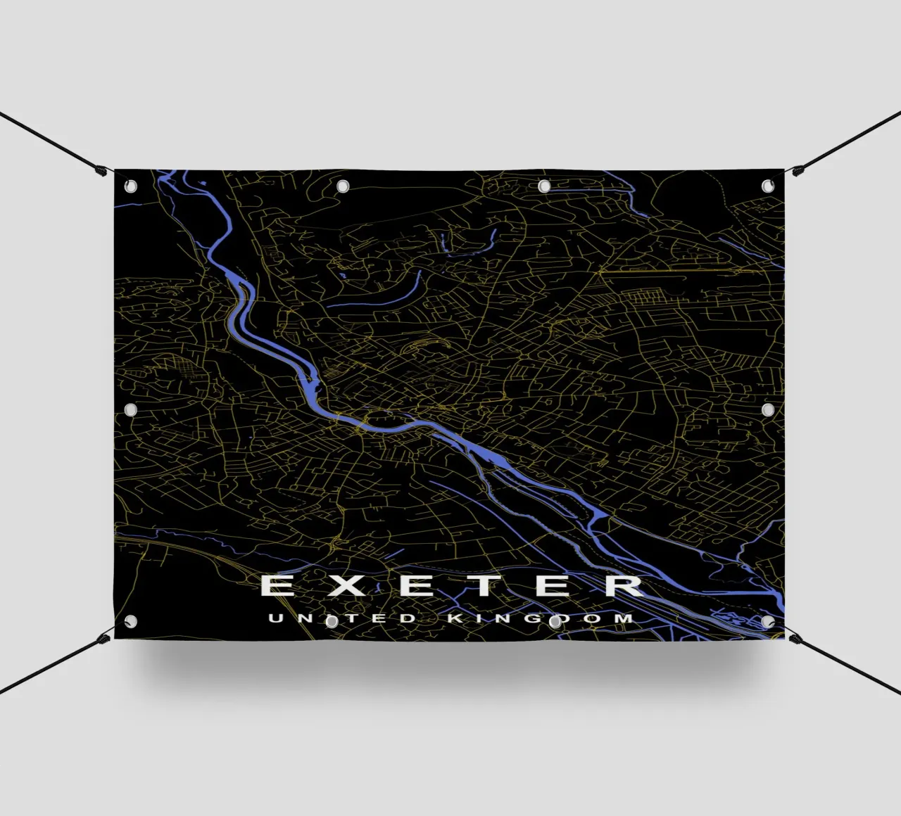 Mappa della città di Exeter Regno Unito nero e oro telo in pvc da Cartographers Library