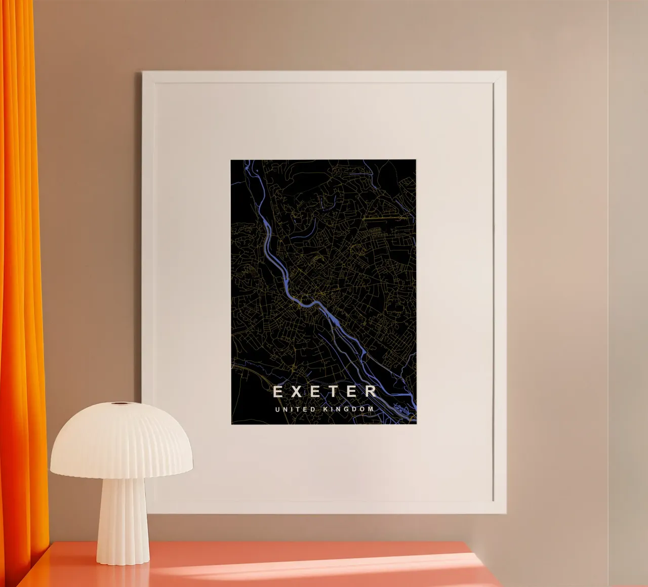 Mappa della città di Exeter Regno Unito nero e oro carta hahnemühle da Cartographers Library