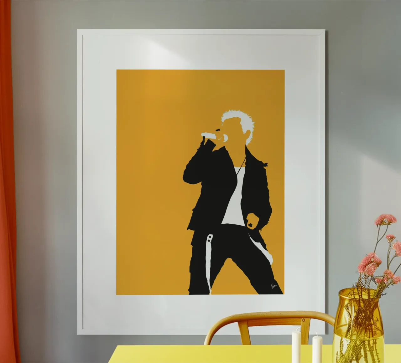 No284 Billy Idol poster con telaio in legno da Iconic Rockstars