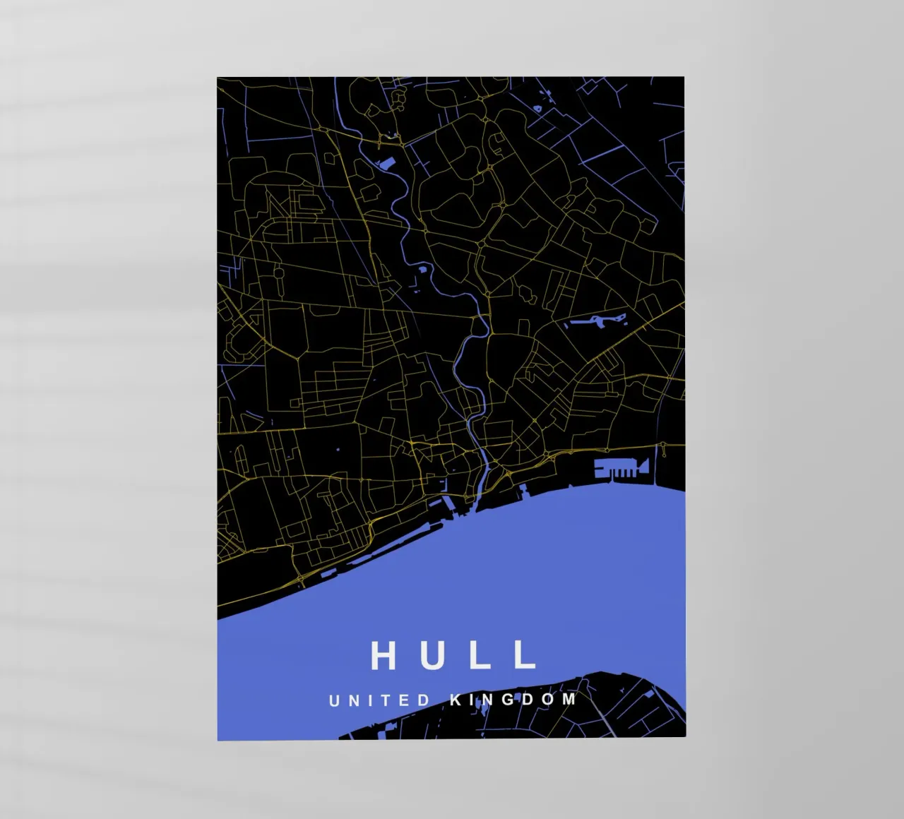 Mappa della città di Hull, Regno Unito, nero e oro pellicola backlit da Cartographers Library