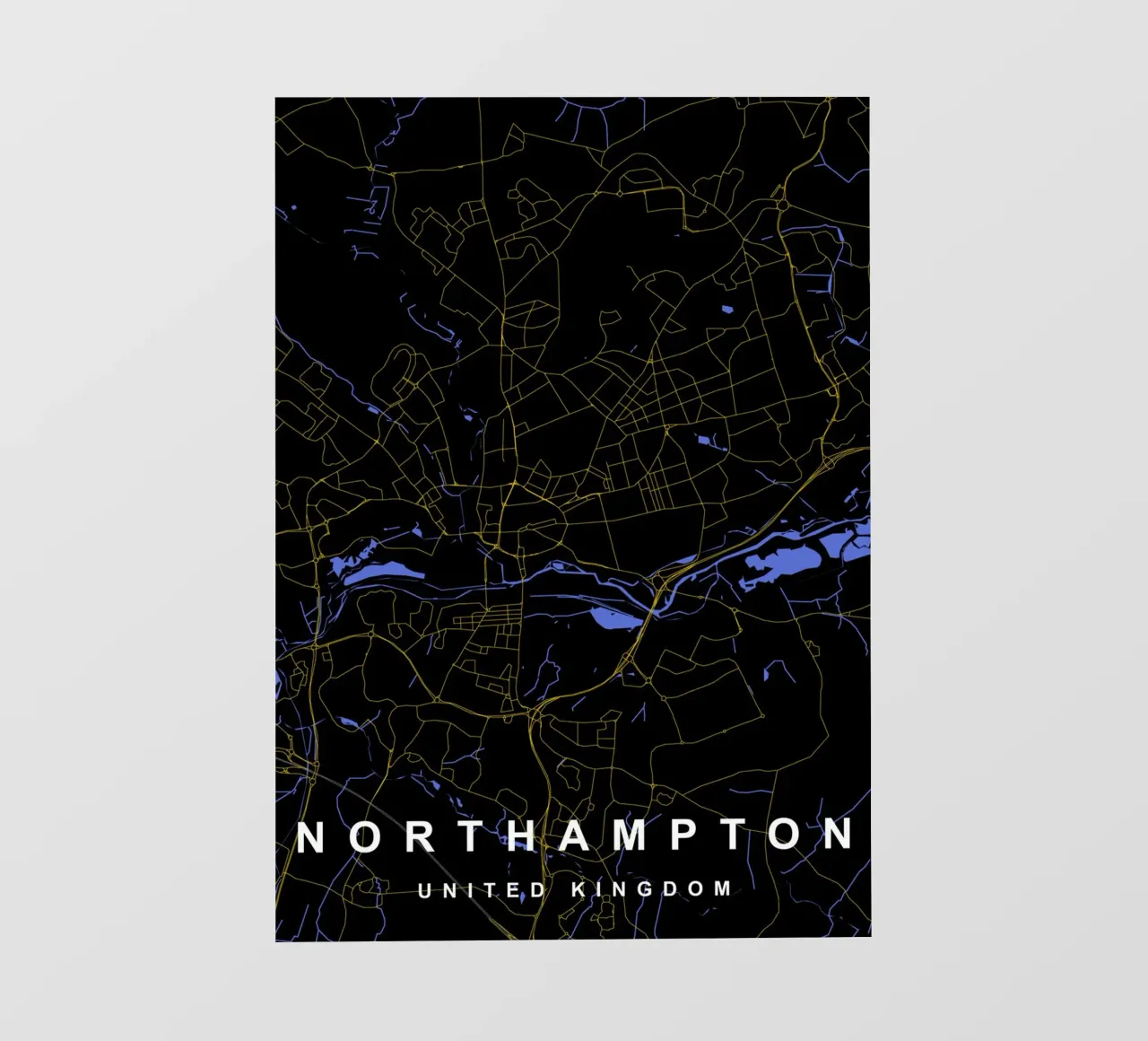 Mappa della città di Northampton Regno Unito nero e oro pellicola backlit da Cartographers Library