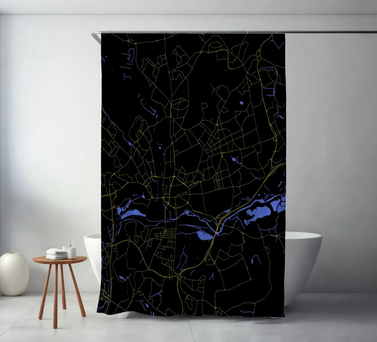 Mappa della città di Northampton Regno Unito nero e oro tenda da doccia da Cartographers Library