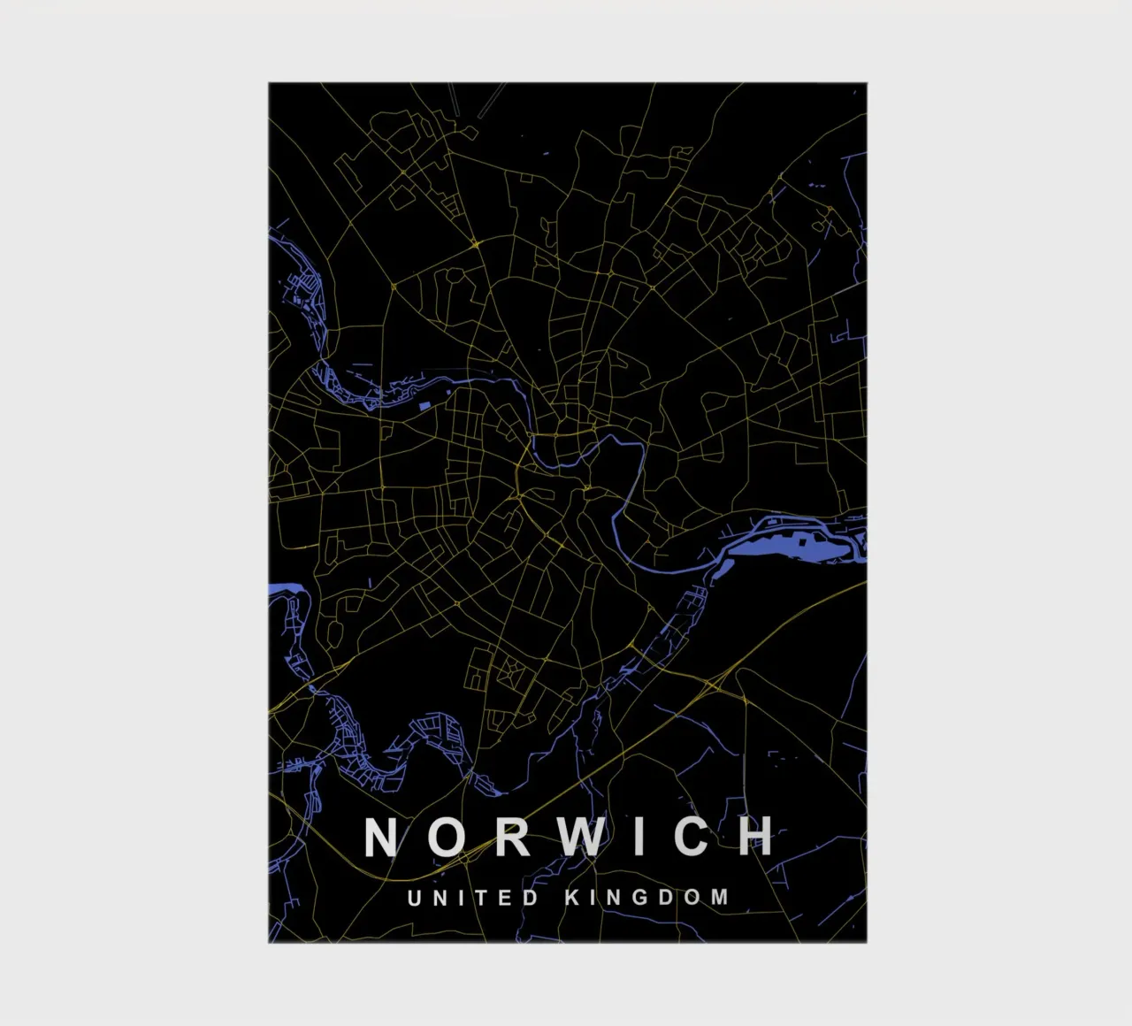 Mappa della città di Norwich Regno Unito nero e oro diario da Cartographers Library