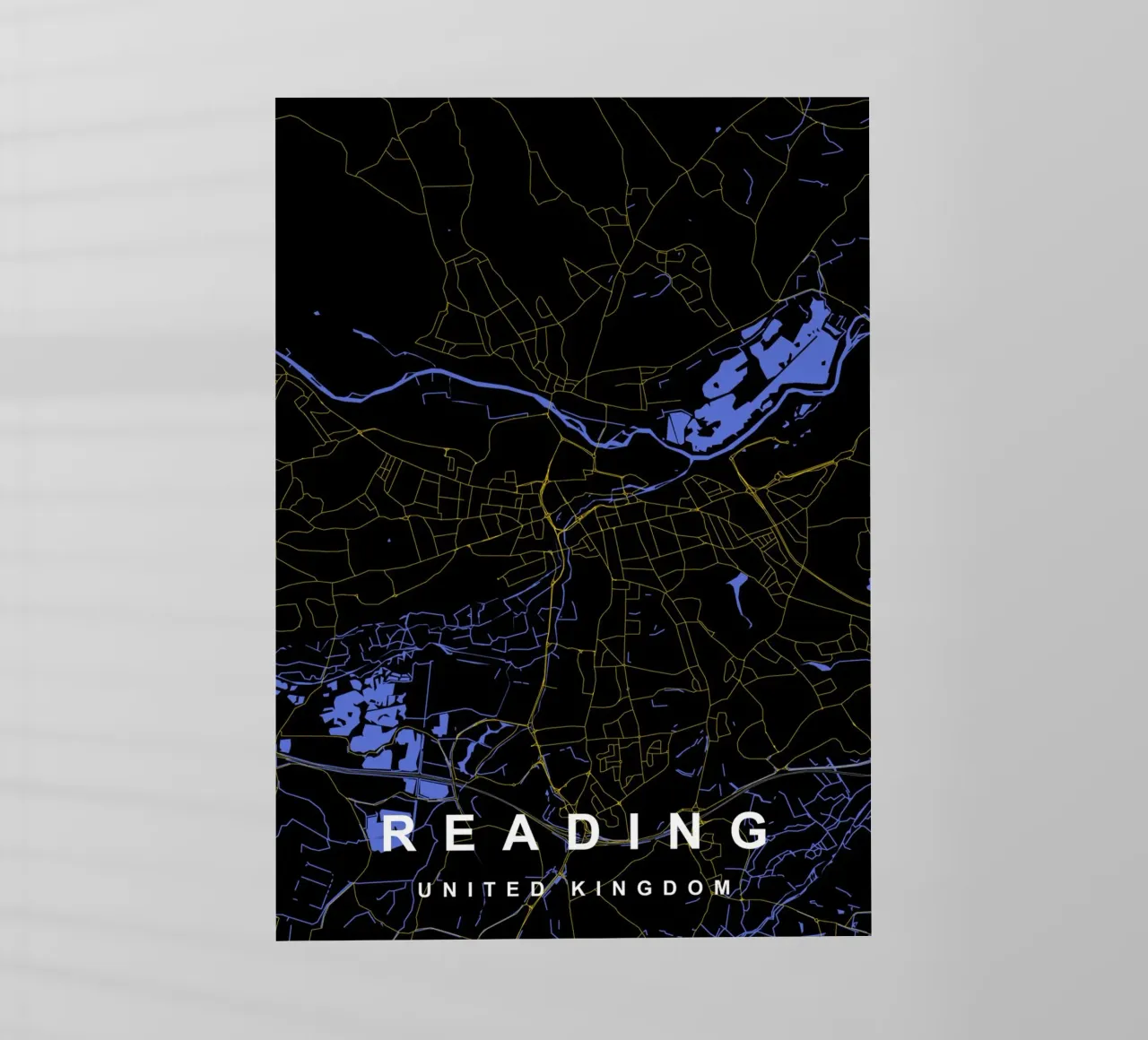 Mappa della città di Reading Regno Unito nero e oro pellicola backlit da Cartographers Library