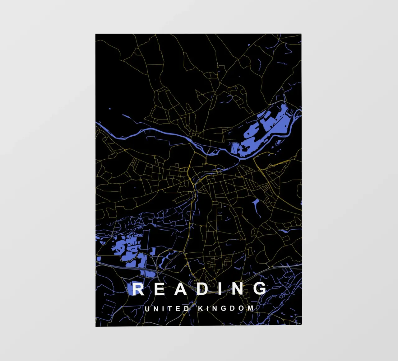 Mappa della città di Reading Regno Unito nero e oro pellicola backlit da Cartographers Library