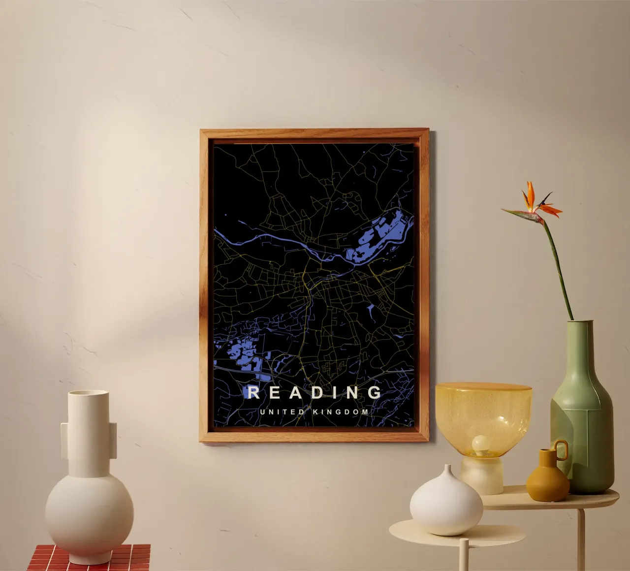 Mappa della città di Reading Regno Unito nero e oro alluminio dibond da Cartographers Library