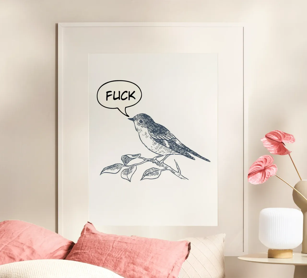 bird humor poster con telaio in legno da ramosashop