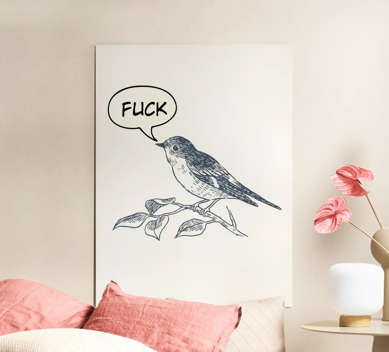 bird humor poster con telaio in legno da ramosashop