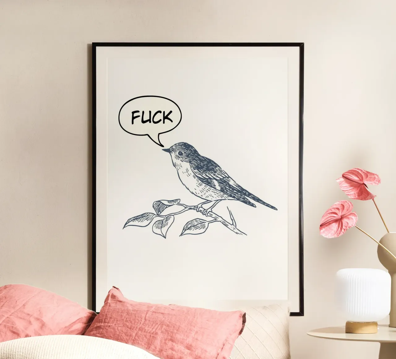 bird humor poster con telaio in legno da ramosashop