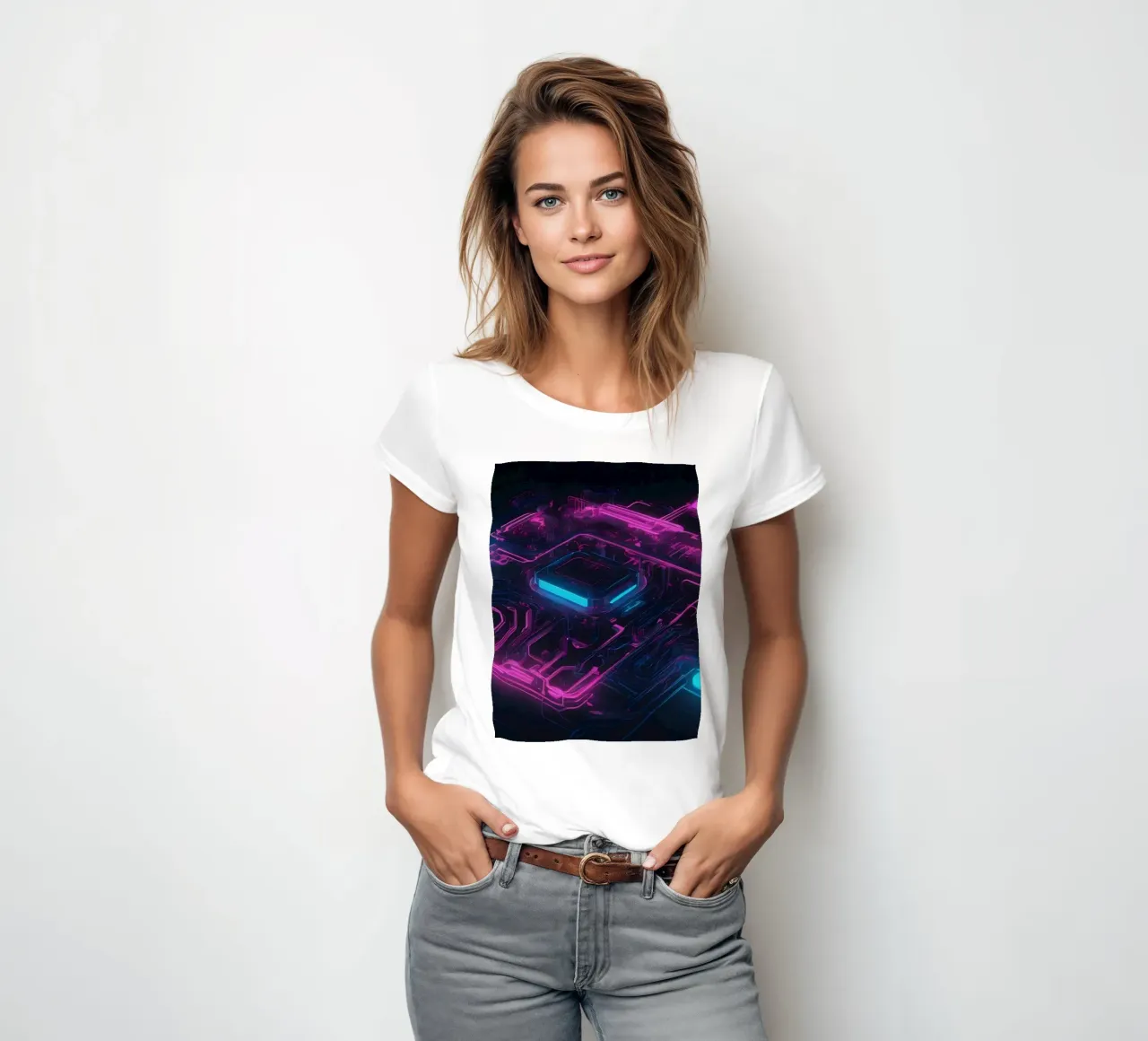 Il design vibrante del circuito stampato al neon mette in mostra la tecnologia t-shirt da donna da DesignDoodle
