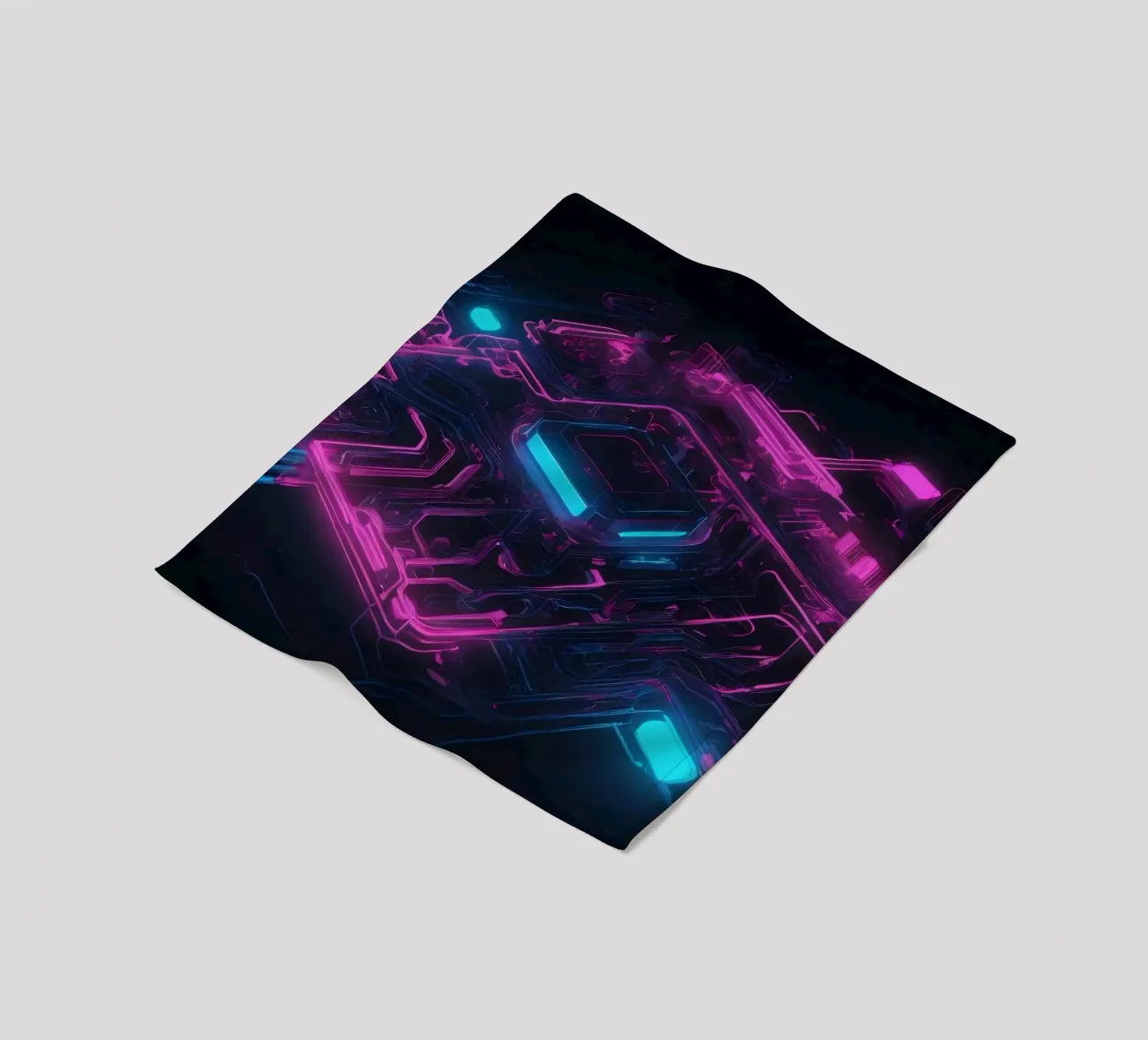 Lebendiges Neon-Leiterplattendesign zur Präsentation der Technologie Fleecedecke von DesignDoodle