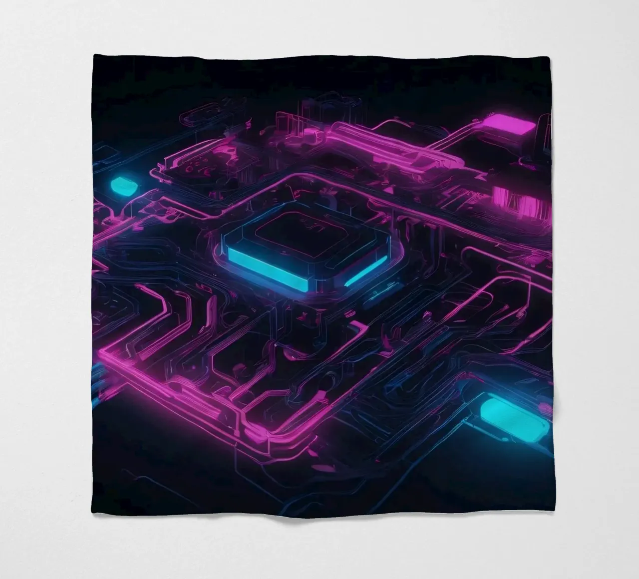Lebendiges Neon-Leiterplattendesign zur Präsentation der Technologie Fleecedecke von DesignDoodle